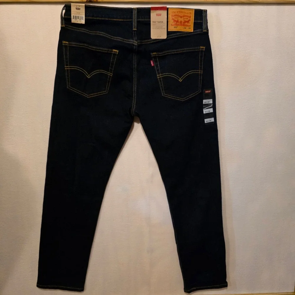 Levi's 502 Taper Jeans Mens 34x32 Dark Indigo Blue Stretch Denim 29507-3196